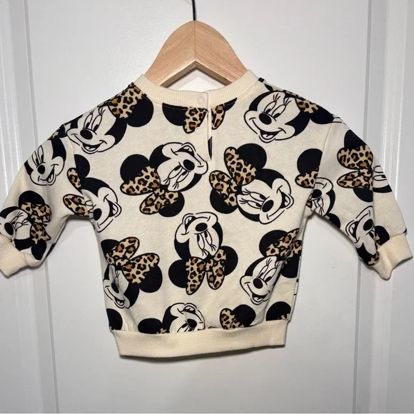 Disney Cream Minnie Face Pullover with Leopard Bows 6-9 Months - Picture 2 of 6